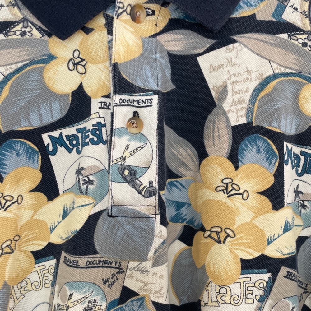 Vintage Weekender Tropical Floral Short Sleeve Button Up Polo Shirt Mens Large - Picture 4 of 5